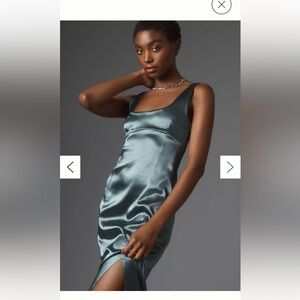 Anthropologie Maeve Satin Dress Green XS